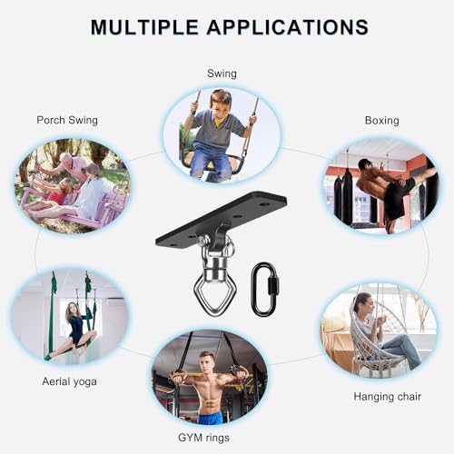 BeneLabel Ceiling Mount Swing Hanger with Bearing 900 LB Capacity Heavy Bag Hanger Stainless Steel Hanging Chair Mount 360° Swing Hardware for Aerial Silks, Punching Bag, Gymnast Ring - color: 1pack-4 Holes Black Base Swing Hanger