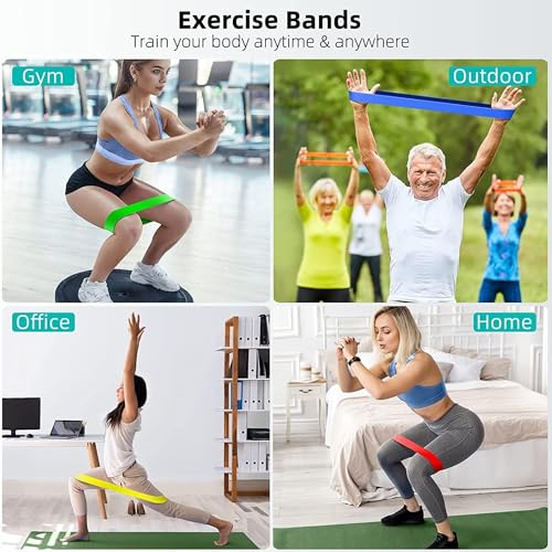 Resistance Loop Exercise Bands Set of 5 with Carry Bag and Workout Guide for Home Fitness Yoga Stretching Physical Therapy, Durable Latex Free TPE, Five Resistance Levels, Great for Gym and Pilates
