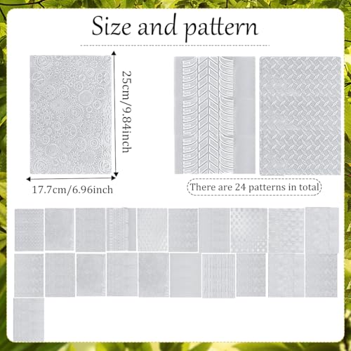 24 Pcs Polymer Clay Texture Sheets Boho Clay Fondant Texture Mats 17 x 25 Clay Texture Sheets for Pottery Earrings Jewelry Making