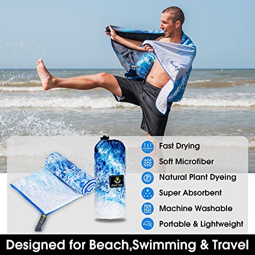 4Monster Quick Dry Beach Towel, Ultra Absorbent Microfiber Travel Towel, Lightweight & Compact for Beach, Swimming, Camping, Pool, Water Sports & Yoga - color: 14 Ocean-a, size: 63.00" x 31.50"