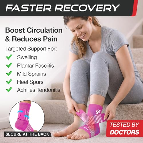 Sleeve Stars Ankle Brace for Women & Men, Ankle Wrap for Sprain, Compression Sleeve for Plantar Fasciitis Relief, Easy Customizable Support: w/ Removable Strap (Single/M:10"-12"/Hot Pink) - color: Hot Pink, size: Medium