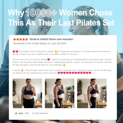 Home Pilates Ring and Ball Set for Women with 5 Resistance Bands 13 inch Magic Circle Workout Starter Kit for Beginners Full Body Toning 15 Min Daily Routine - color: Blue