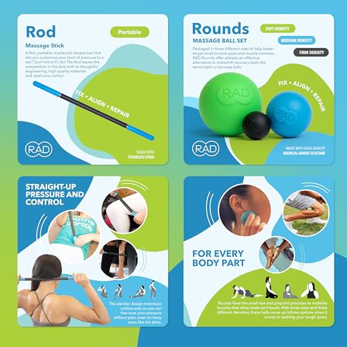 RAD All-in Complete Myofascial Release and Muscle Recovery Set - Includes Exercise Foam Rollers, Multi-Use Yoga Block, Peanut & Massage Balls, Neuro Ball Foot Roller, and Massage Stick - style: Recovery Set β 7-Piece