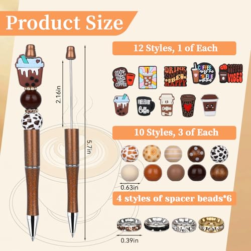 12 Pieces Beadable Pens Bulk Kit,Ballpoint Pens with Crystal Wood Round Spacer Set,Office Supplies, Office Accessories & Craft Gifts for DIY Pen Making Kit Smooth Writing(Coffee) - color: Coffee Brown