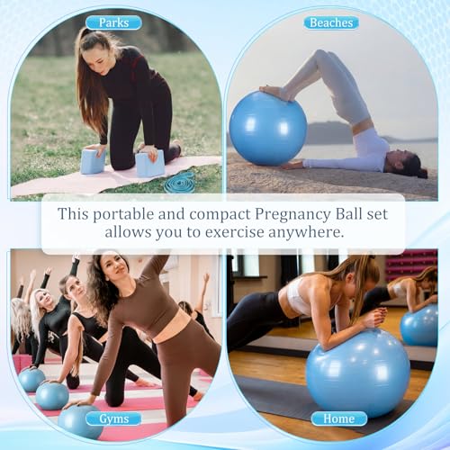 6-in-1 Yoga Balls and Yoga Block Set with Strap Foot Pump, Exercise Pregnancy Balls for Birthing, Pilates Kit Fitness Physical Therapy Home Gym Workout Equipment - color: Blue