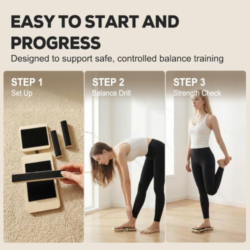 Single Leg Balance Board Wooden Foot Strengthener Trainer for Sprained Ankle and Achilles Tendon, Stability Training Plantar Fasciitis Relief, Stronger Ankles & Better Balance in 10 Minutes Daily