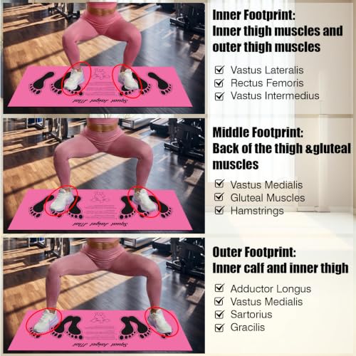 Squat Mat with Foot Position Guide, Anti-Slip Squat Target Mat for Home Gym, Leg, Glute and Ab Workouts, Lightweight Rollable Exercise Mat, 31.5" x 13.78" - color: Pink