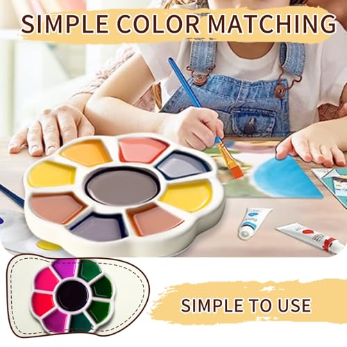 5" Porcelain Watercolor Palette - Plum Blossom Ceramic Artist Paint Palette with Mixing Tray for Painting and Craft Projects - color: Small White