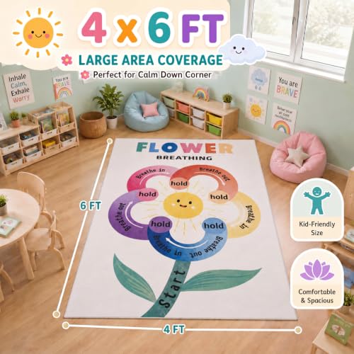 4 x 6 ft Flower Calming Corner Rug, Breathing Exercise Mat - color: Rainbow, size: 4' x 6', style: Sun