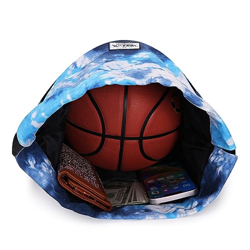 XEYOU Drawstring Backpack Bag Sport Gym Sackpack Beach Cinch Bag | Lightweight Swimming Bag, Water-Resistant Fabric, Travel Daypack for Women and Men - color: Gradient Blue White