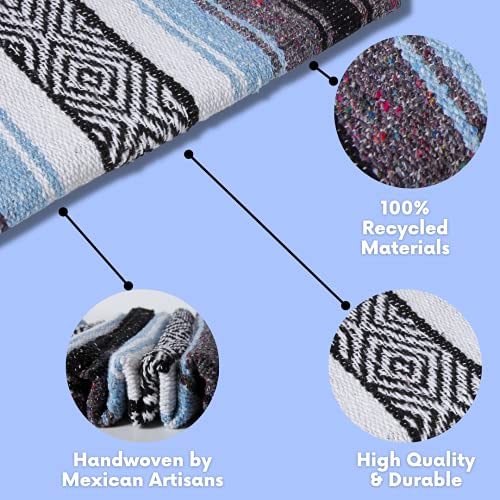 El Paso Designs Mexican Yoga Blanket – Colorful Falsa Serape Throw for Yoga, Beach, Picnic, Saddle, or Home Décor – Soft Woven Boho Blanket (Light Blue) - color: Light Blue