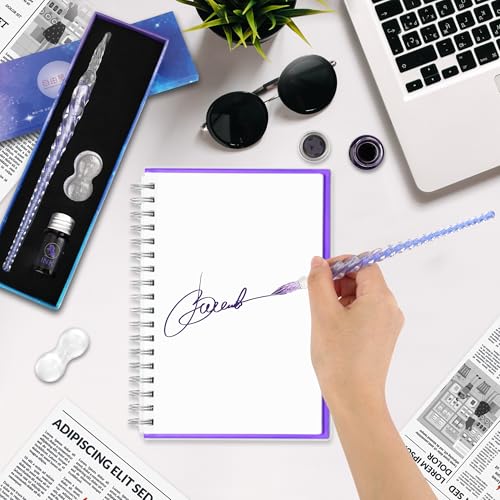Luxiv Glass Dip Pen Set, Purple Crystal Pen With Ink, Holder, and Package - color: Purple, style: Basic