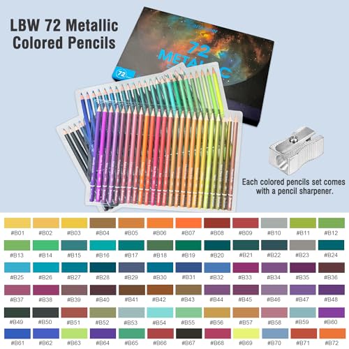 LBW 72 Metallic Colored Pencils for Adult Coloring, Soft Core Coloring Pencils with Vibrant Color, Ideal for Artists Drawing Blending Sketching - style: 72 Metallic Colored Pencils