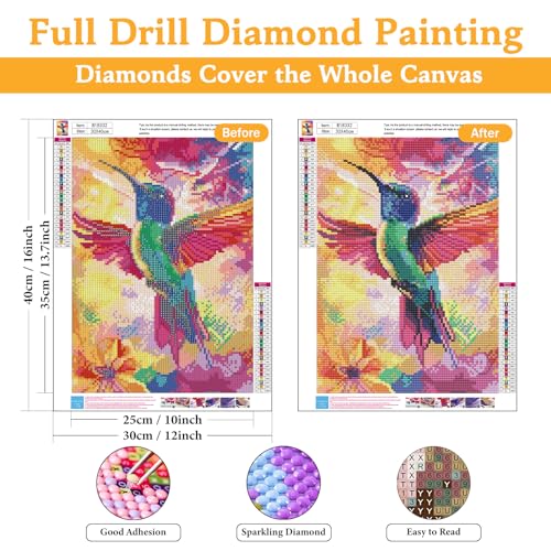 Diamond Art Kits for Adults & Beginners, Hummingbird Diamond Painting Kit | 5D Full Drill Gem Art with Bird, Round Diamond Dots, Home Wall Decor & Gift, 12 x 16 Inch - color: HMDPUS-26101