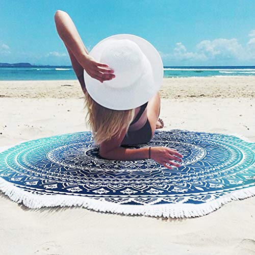Microfiber Mandala Round Blue Beach Towel Blanket, Oversized Quick Dry Super Absorbent Thick Towel for Pool Swimming Picnic Yoga Mat Wall Decor Tapestry Circle Table Cloth, 59” Bohemian Towel - color: Blue Mandala Beach Towel 01