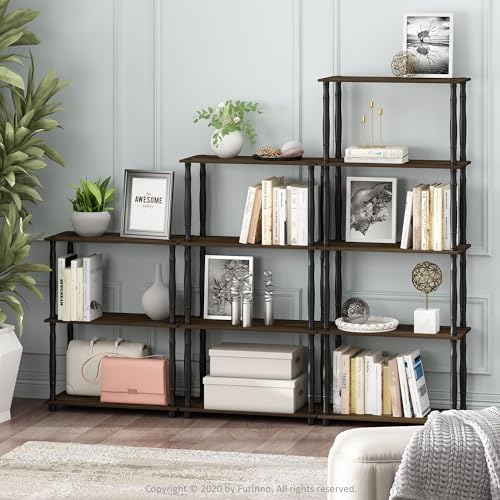 Furinno TURN-N-TUBE Storage Shelves, 3-Tier Book Shelf, Corner Shelf, Toolless Open Shelves, for Organization and Storage, Living Room, Garage, Home Office, Columbia Walnut - color: Columbia Walnut/Black, size: 3-Tier Classic Tube
