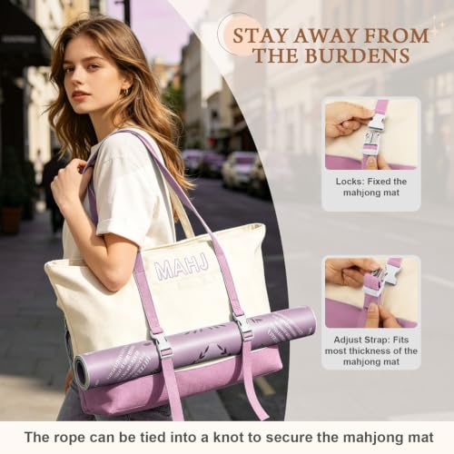 Mahjong Bag Storage Carrying Case for Tiles with Shoulder Strap (Pink) | 3-Bag System, External Mat Strap, Large Capacity, Lightweight Canvas, Reinforced Stitching, Fast Packing. - color: Pink