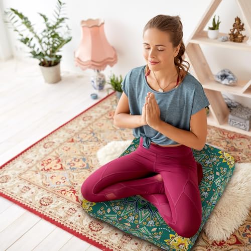 Mandala Meditation Cushion, Boho Meditation Mat, Meditation Pillows for Sitting on Floor, Cushions for Sitting in Home and Outdoor, Square Floor Pillow Cushion Seating for Yoga Accessories 22'' X 22'' - color: 07.mandala Meditation Cushion-1, size: 22x22