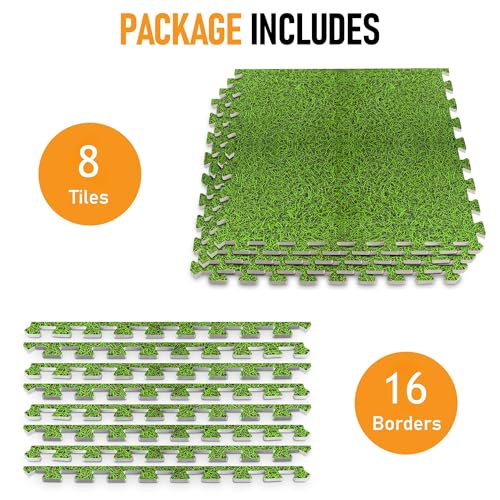 HomeCube USA 3/8" Green Grass Interlocking Foam Floor Tiles, 32 Sq Ft | Includes 8 24x24 inch interlocking EVA foam tiles with anti-fatigue cushioning for home, office, gym & commercial spaces. - color: Green Grass, size: 32 Sq Ft (8 Tiles)