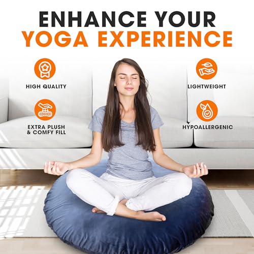 Cheer Collection Extra Large Floor Pillow, 32" Round Meditation Cushion, Oversized Yoga Pillow & Floor Cushions for Adults, Floor Pillows for Sitting, Meditation, and Seat Cushion - Navy Blue - color: Large Navy