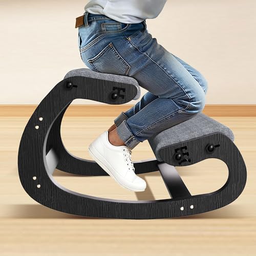 Ergonomic Kneeling Chair with Wooden Frame, Black - color: Black