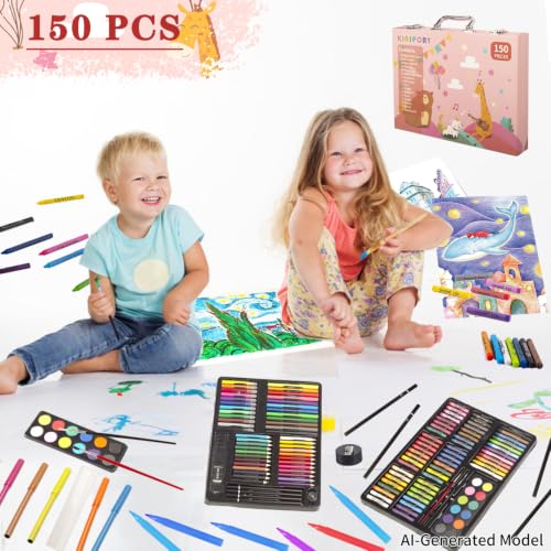 KINSPORY 150PC Art Set with Sketch Book, Coloring Art Kit Drawing Art Supplies Case, Markers Crayon Colour Pencils for Budding Artists Kids Teens Boys (Pink) - color: Pink