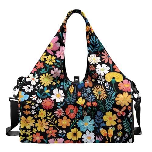 Yoga Mat Bag for Men Women Canvas Yoga Mat Carrier Take In Out Mat Easily for Beach Swim Bags Pool Sports Gym - color: Small Flower