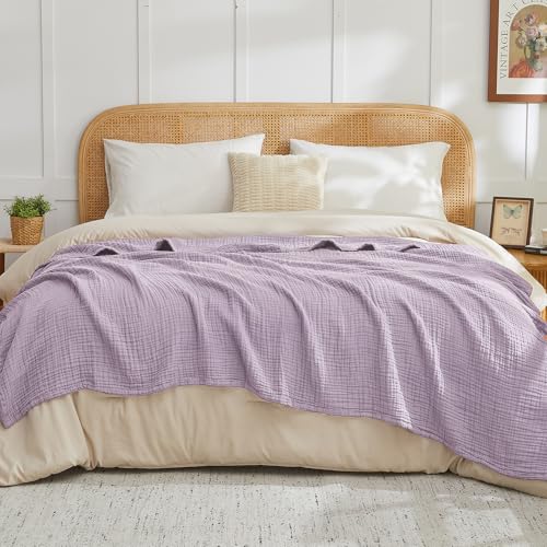 EMME Cotton Muslin Throw Blanket Lavender 50"x60" Couch Breathable Gauze Blanket Soft Lightweight - color: 11 - Lavender, size: Throw (50" X 60")