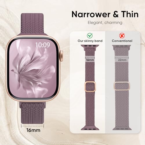 Slim Braided Stretchy Band Compatible with Apple Watch Bands Women | 40mm 41mm 42mm 38mm 44mm 45mm 46mm 49mm Thin Elastic Nylon Solo Loop Strap ,Wristband for iWatch Series 11 10 9 8 7 6 5 4 SE - color: SmokePurple, size: 38/40/41/42mm