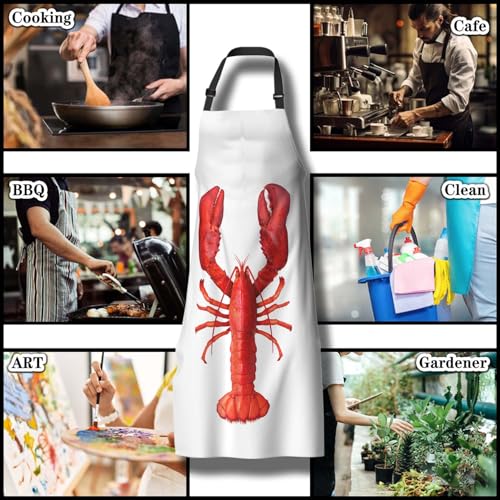 Cooking Apron for Women Lobster Aprons for Men for Kitchen Restaurant BBQ Painting Crafting Gardening 27” (W) x 31” (H), Waterproof Aprons - color: Lobster