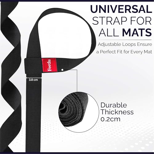 Yoga Mat Straps 2 in 1 - Cotton - Adjustable anti-slip straps for yoga, pilates, stretching, for carrying mats - color: Black