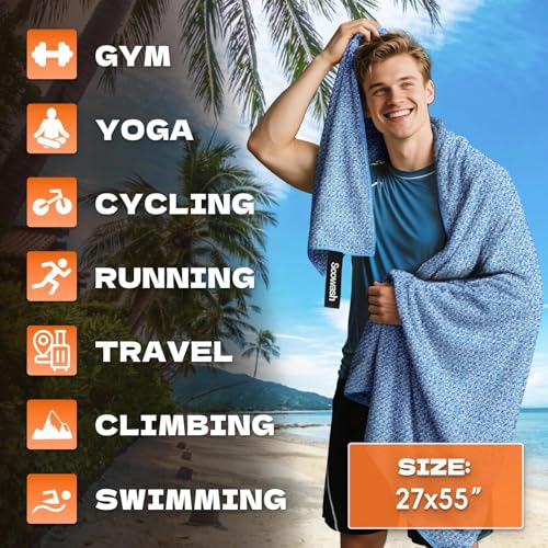 Microfiber Sweat Towel, Quick Dry 3 Pack 27x55 in - color: Blue, size: 27 inch X 55 inch