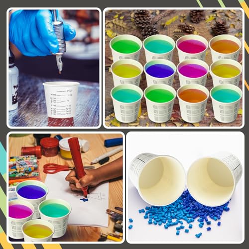 Sliner 100 Pcs 3 oz Graduated Paper Cups Disposable Wax Coated Medicine Cups Disposable Measuring with Clear Measurements for Measuring Resin, Mixing Paint, Resin, Stain, Epoxy