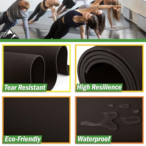 Large Yoga Mat - 6’x4’ Wide Exercise Mat - 8mm Thick Waterproof Non-Slip Workout Mat - Gym Flooring for Home Gym Studio Workouts, Pilates, Stretching and Meditation - Fitness Mat by Wakeman - color: Black