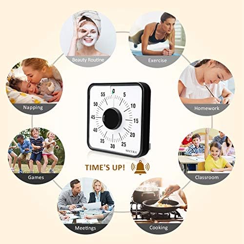 Secura 60-Minute Visual Countdown Timer, 7.5-Inch Oversize Classroom Visual Timer for Kids and Adults, Durable Mechanical Kitchen Timer Clock with Magnetic Backing (Green) - color: Green & Black