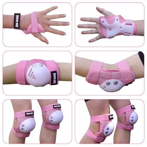 Kids/Youth Knee Pads Elbow Pads Wrist Guards 3 in1Protective Set, for 3-15 Years Child Roller Skates, Cycling, Inline Skating, Skateboard, BMX Bike, Balance Bike, Scooter Riding Sports - color: Pink/White, size: Small (3-7 years)