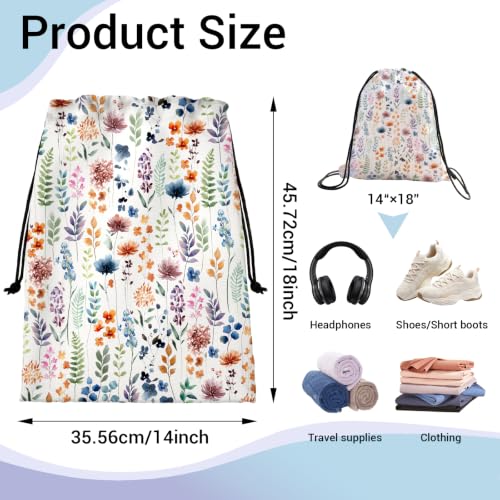 Drawstring Bag Blossom Leaf Waterproof Storage Pouch Bags for Hiking Picnic - color: Colorful Plant, size: 18"(H)*14"(W)