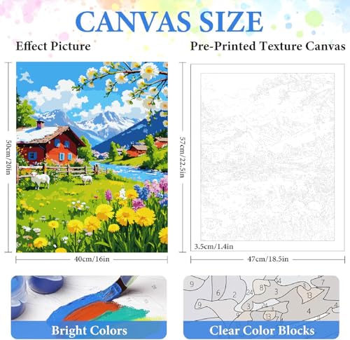 ZRIZQ Mountain Paint by Numbers Kit for Adults Beginner,Landscape,16x20 | Full set with rich paints,wooden brushes,rolled canvas.Calming activity.Beginner friendly.Just open and paint. - color: 16"X20"Rolled Canvas-Landscape 8