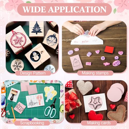 12 Pcs Pink Rubber Linoleum Blocks for Printmaking 4x6in 2x2in 2in 3 Shapes Linocut Block Stamp Making Kit for DIY Crafts & Art Projects