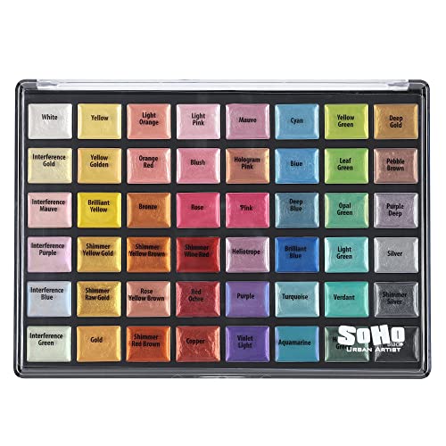 Soho Urban Artist Metallic Watercolors Set w/48 Colors | 48 Vibrant Metallic Half Pans in Travel Case – Professional Shimmer Watercolor Paint Set for Artists, Crafters & Mixed Media - size: 48 Count (Pack of 1)