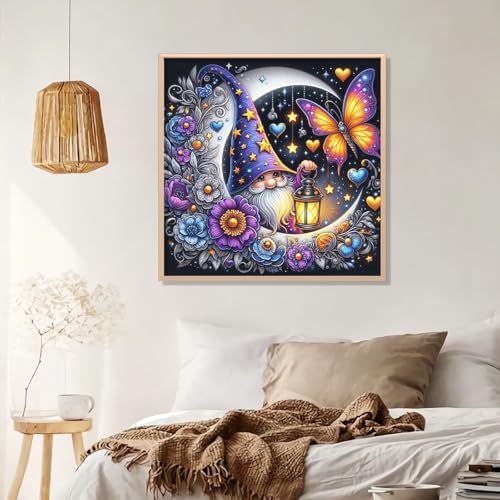 Gnome Diamond Art Kits for Adults Beginners 14x14 IN, DIY Craft Gift | Moon Gnome Diamond Painting Kits for Adults, Stress Relief, Home Wall Decor, 5D Full Round Drill Gem Art - color: DP-US11