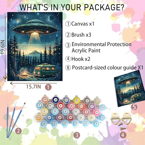Arttoplus UFO Paint by Numbers Kit for Adults Beginner 16x20 inch | Bus in Forest Adult Paint by Number Kits on Canvas, DIY Oil Painting by Numbers for Gift Home Wall Decor (Without Frame) - color: MT22589-US