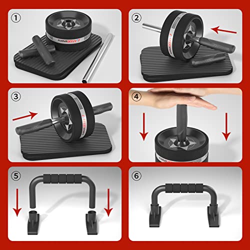 Ab Roller Wheel for Abs Workout with 2 Knee Pads for Home Gym - color: Black