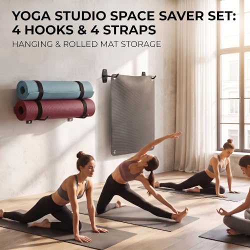 Yoga Mat Wall Mount Holder & Straps for Eyelet Workout Mat Hanging Storage