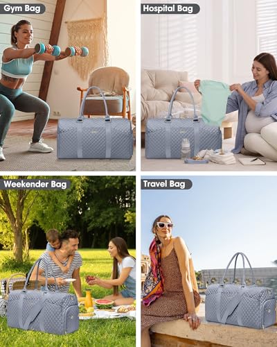 Women Weekender Travel Duffle Bag: Travel Duffel Overnight Bags with Shoe Compartment Large Carry on Tote with Toiletry Bag Weekend Traveling Yoga Gym Hospital Bag for Women with Wet Pocket Grey - color: 08-Blue Gray, size: Large
