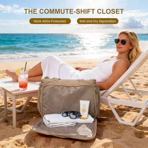 Gosect Women’s Crush Bow Puffer Tote Bag, Water Resistant Laptop Travel Yoga Work Bag - color: Khaki