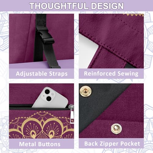 Yoga Bag for Women, Large Canvas Yoga Mat Tote Bag with Yoga Mat Carrier - color: Purple Mandala