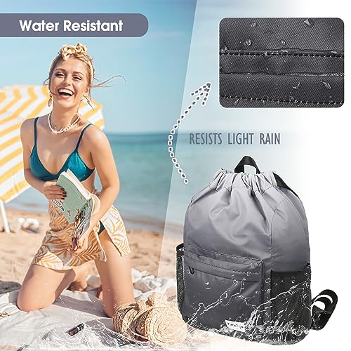 Waterproof Drawstring Backpack Sports Gym Sackpack with Mesh Pockets Water-Resistant String Cinch Beach Bag for Men Women - color: Gradient - Gray