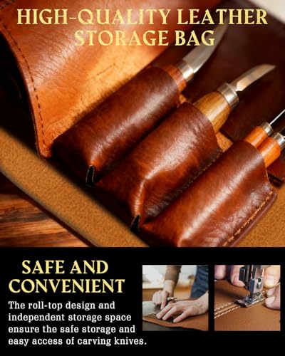 Wood Carving Kit Whittling Kit: Wood Carving Knife Tools with Leather Case | Woodworking Hobby Kit for Beginners Adult Kids, Relaxing Creative Projects, DIY Art Craft Gift for Men Teens - color: Brown(Lite Version)
