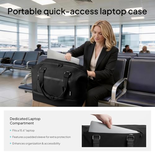 Travel Duffle Bag for Women,40L Weekender Bags Airline Approved Carry On with Shoe Compartment & Waterproof Wet Pocket, Durable Nylon Weekender Overnight Bag for Travel, Gym, Business Trip, Black - color: Black